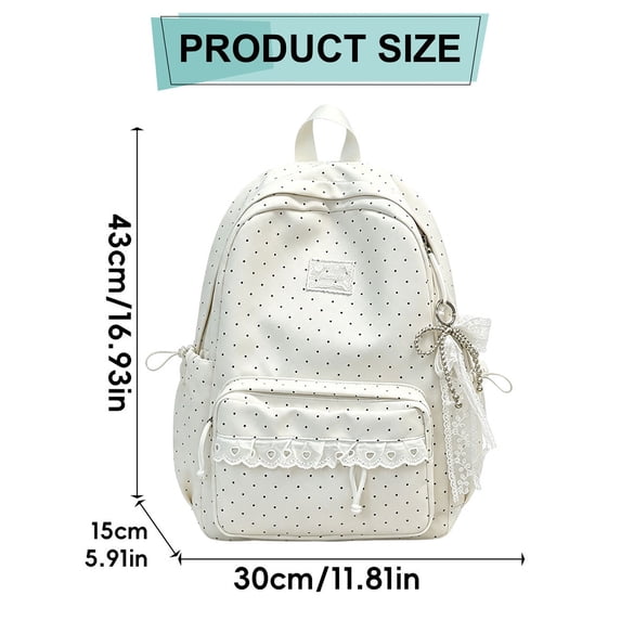 2026 Polka Dot School Backpack, Multi-Pockets Lace Trim Backpack, Large Capacity Schoolbag for Student College
