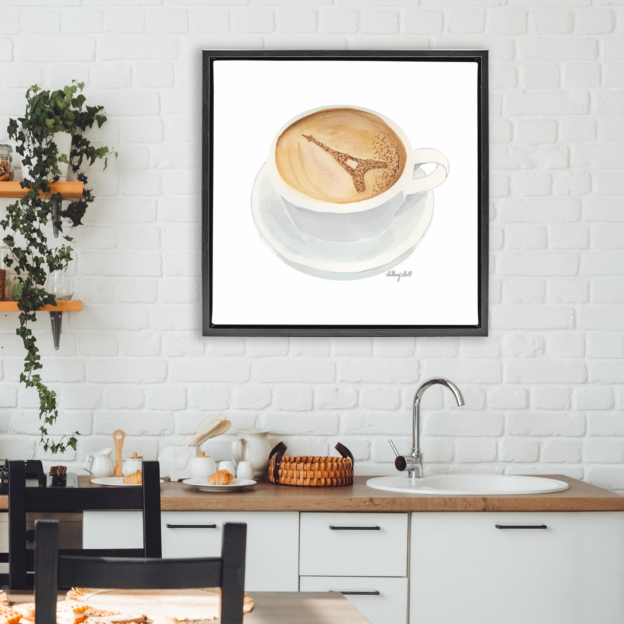 Stupell Industries Eiffel Tower Latte Black Framed Floater Canvas Wall Art, design by Hillary Holt