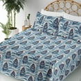 thumbnail image 3 of Ambesonne Marine Themed Fitted & Flat Sheet with Shams 4 Pcs Set, Nautical Ocean Waves, Queen, Pale Azure Blue Peach, 3 of 5