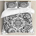 thumbnail image 1 of Floral Duvet Cover Set Queen Size, Detailed and Oriental Floral Motifs and Paisley Like Details, Decorative 3 Piece Bedding Set with 2 Pillow Shams, Charcoal Grey and White, by Ambesonne, 1 of 3