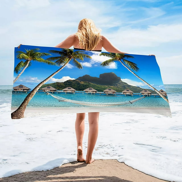 Toalla de playa sobredimensionada para adultos 55x28, toalla de piscina a rayas de secado rápido para hombres y mujeres, toalla de baño para viajes y camping sin arena blanda