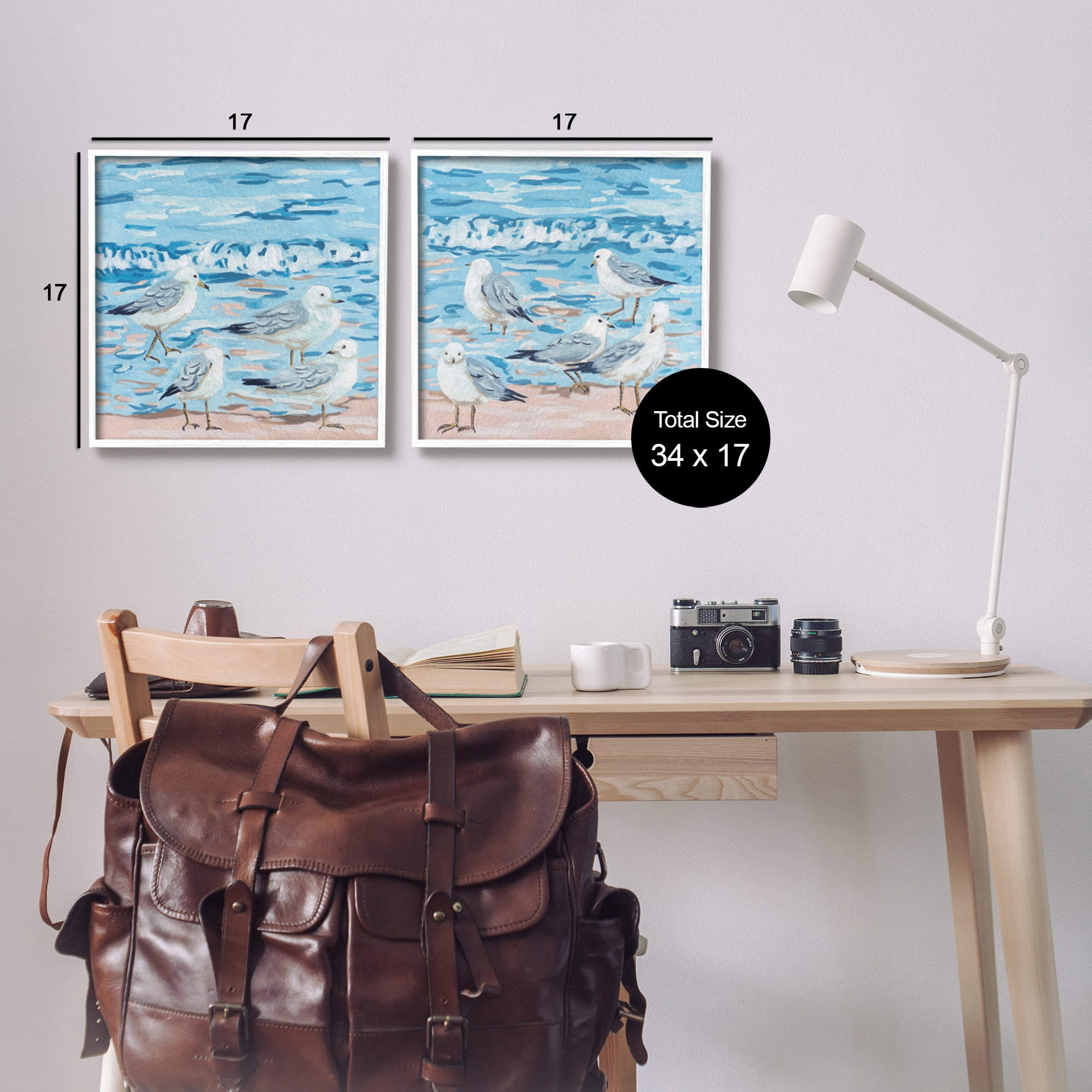 Stupell Industries Sandpipers on Shore Painting Animals & Insects Painting White Framed Art Print Wall Art, 17 x 17, Set of 2