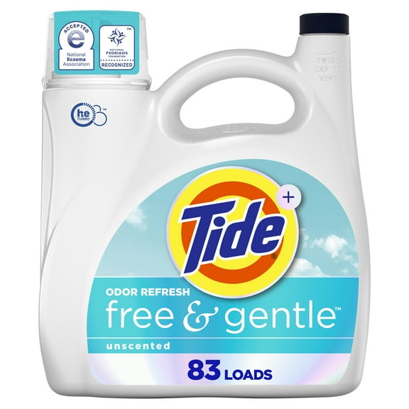 Tide Free and Gentle Odor Refresh Liquid Laundry Detergent, Hypoallergenic, 117 fl oz, 83 Loads