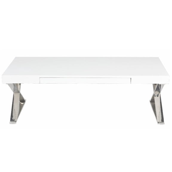 Pangea Home Alexa Gloss Lacquer & Polished Steel Metal Coffee Table in White