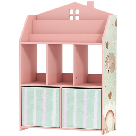 Bookshelf with Storage Toy Storage Unit with Book Display Shelves and Fabric Drawers for Playroom Nursery Green