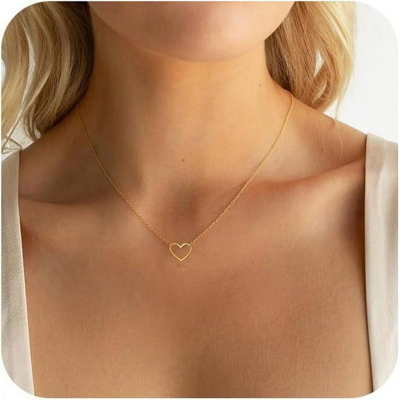 Gold Necklace For Women,14K Gold Plated Cz Heart Cross Necklace Simple Cross Choker Necklace Dainty Gold Diamond Pendant Necklace Cute Heart Necklaces For Women Trendy Gold Jewelry Gifts[o623]