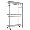 thumbnail image 7 of Heavy Duty Closet Garment Rack,3-Tier Adjustable Metal Freestanding Clothes Rack with 2 Rods and Side Hooks,Wheels,15.7" D x 29.5" W x 74.5" H,Chrome, 7 of 7