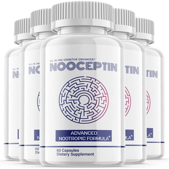 (5 Pack) Nooceptin - Nootropic Memory Booster Dietary Supplement for Focus, Memory, Clarity, & Energy - Advanced Cognitive Formula for Maximum Strength - 300 Capsules