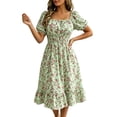 thumbnail image 3 of VBVC Women's Smocked Square Neck Floral Midi Dress , Ladies' Short Puff Sleeve A-Line Dress , Summer Ruffle Hem Swing Dress For Women, S-5XL, 3 of 7