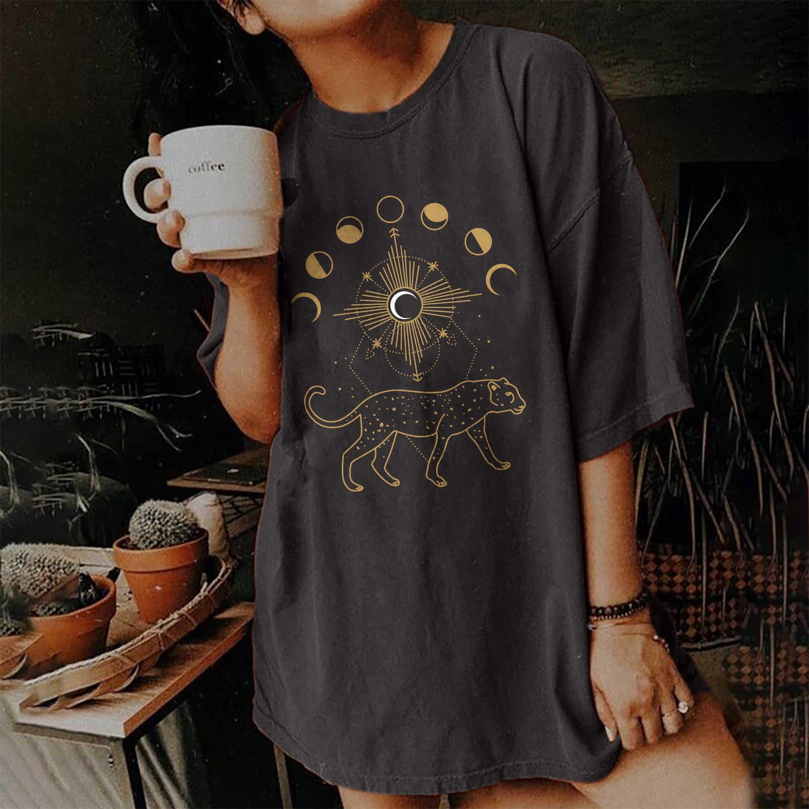 Okbop Boat Neck Tops for Women, Vintage Drop Sleeves Skull Sun Moon Print  Short Sleeve Womens Long Sleeve Blouse Yellow Shirts for Women - Walmart.com