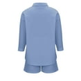 thumbnail image 4 of Idoravan Women Sets Clothing Clearance Spring and Summer Two-piece Color-blocking Single-breasted Long-sleeved Lapel Shirt Shorts Loose Fashion Casual Suit, 4 of 8
