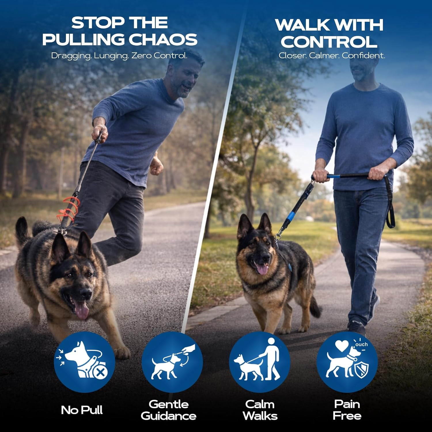 Kontrol Freak™ 3-in-1 Modular Dog Training Leash – Patented Stick Trainer to Stop Pulling, Heel Training Lead, Converts to Regular Leash – Reflective, Comfort Grip – Medium & Large Dogs