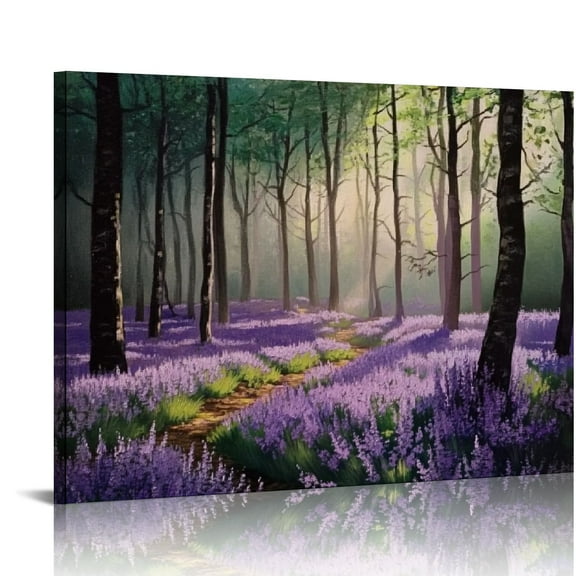 Large Purple Forest Canvas Wall Art Sunshine Lavender Flowers Pictures Prints Nature Landscape Trees Painting Modern Artwork for Home Office Decor Wrapped