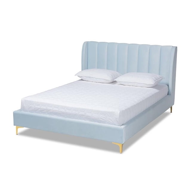 Baxton Studio Lit Plateforme Grand Moderne en Velours Bleu Clair