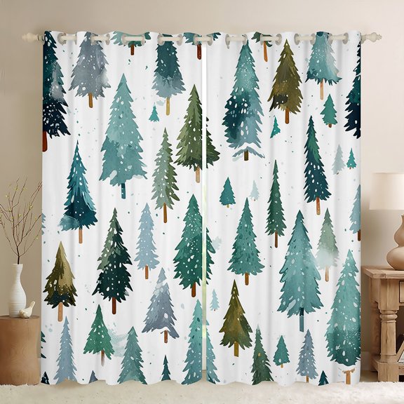 Manfei Xmas Tree Curtains Pack of 2 (42x84 Each) for Kids Teens Girls,Happy New Year Curtains Blackout,Merry Christmas Bedroom Curtains,Microfiber Bedroom Decor