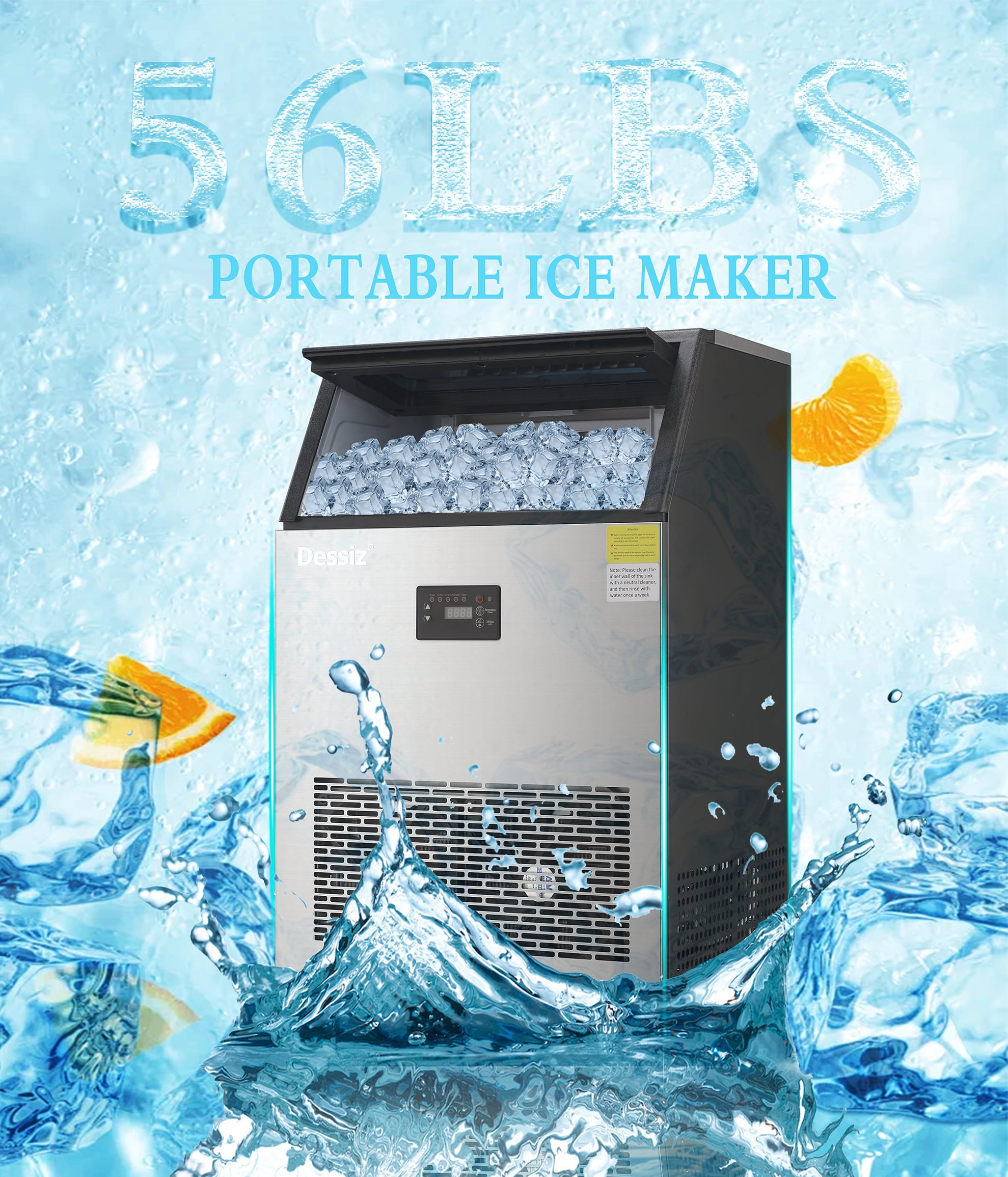 Dessiz Commercial Ice Maker Machine, 130Lbs/24H with 40Lbs Large Capacity, 55Pcs Ready in 8-15Mins, Under Counter Stainless Steel Ice Machine for Home Party Bar, Self-Cleaning and Quite