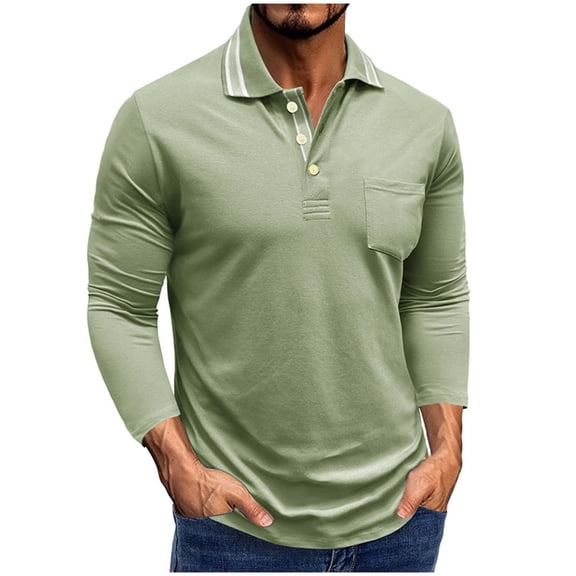 ZCFZJW Mens Long Sleeve Polo Shirts Lightweight Casual Fall 1/4 Button up Moisture Wicking Golf Shirts with Pocket Green XXXL