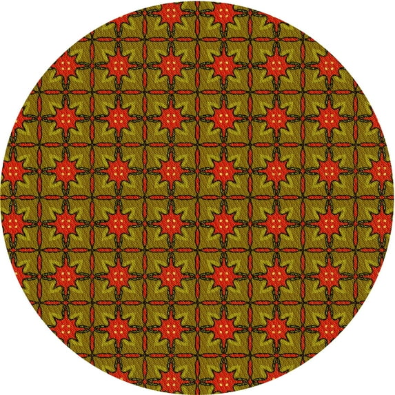 Ahgly Company Indoor Round Patterned Saffron Red Area Rugs, 4' Round