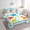 thumbnail image 3 of Homewish Kawaii Dinosaur Bedding Comforter Set 7pcs for Kids, Tropic Coconut Tree Queen Bedding Sets, Green Blue Stripes Reversible Queen Sheet Sets, Breathable Home Decor, 3 of 7