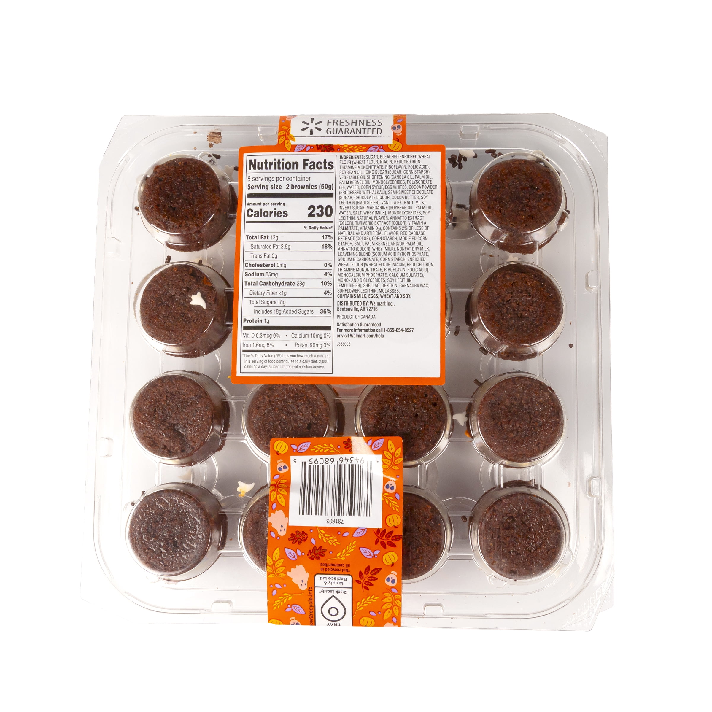 Freshness Guaranteed Halloween Iced Brownie Bites, 14.1 oz, 16 Count (Bakery Fresh, Sweet Dessert)