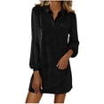 thumbnail image 2 of Gamivast Velvet Dress for Women Loose Fit Long Sleeve Shirt Dress Lapel Neck Sparkly Sequin Party Dress Elegant Evening Cocktail Night Out Mini, 2 of 7