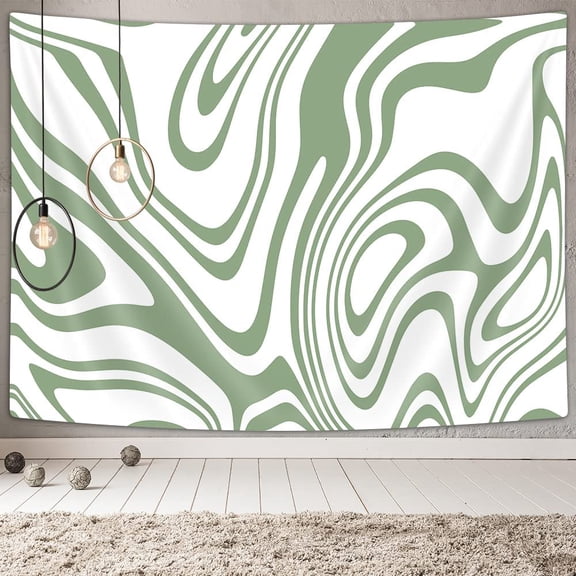 Sage Green Tapestry Wall Hanging, Aesthetic Bedroom Wall Decor Tapestries Abstract Swirl Simple Hippie Music Posters Wall Art Tapestry for University Dormitory Living Room Office