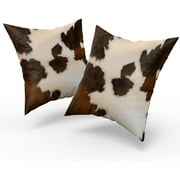 Set of 2 Decorative Cotton Pillows Covers Cow Skin Abstract Africa Animal Farm Fashion Home Sofa Cushion Cover Throw Pillowcase Gift for Couch Indoor Bed 18 x 18 Inch Square