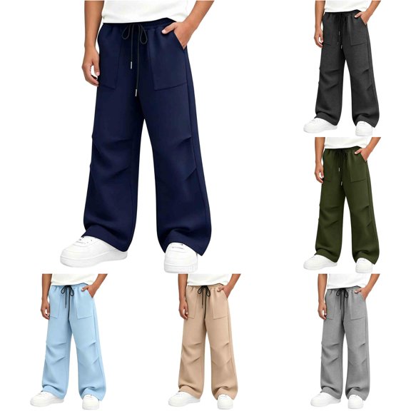 Weebloom Teen Boys Sweatpants Kids Athletic Running Pants Wide Leg Baggy Elastic Waist Joggers Pants With Pockets 5-16 Years Trousers Navy 13-14 Years