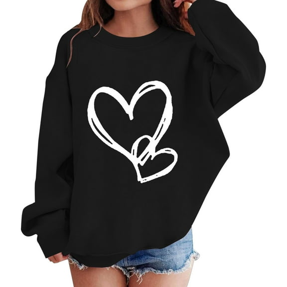 Ruyang Girls Preppy Heart Sweatshirts Oversized Pullover Sweatshirt Kids Fall Winter Long Sleeve Cute Trendy Hoodies