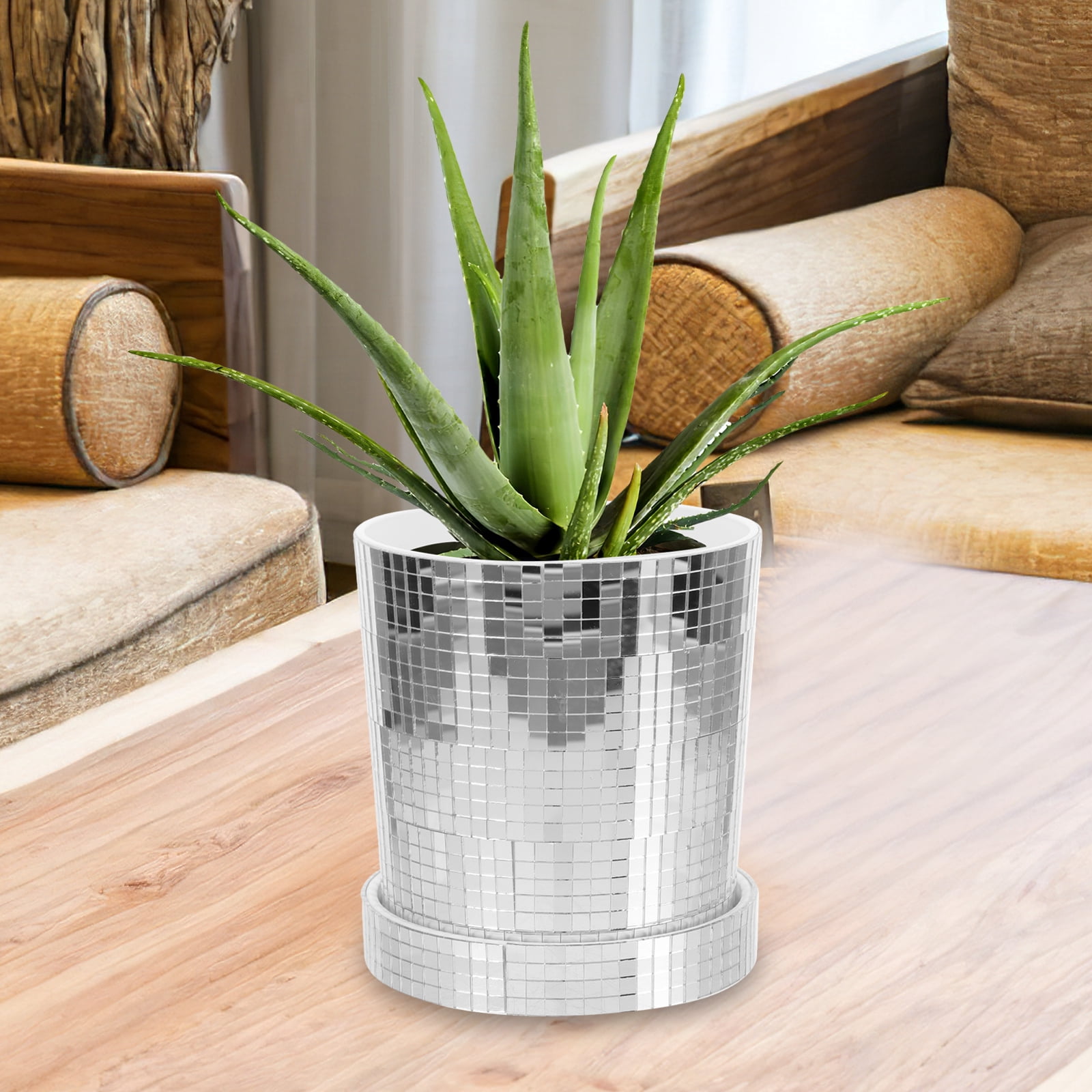 Set of 2 Plant Planting Pot Gardening Flowerpots Wall Vase Plants Mirror Planter Silver