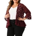 thumbnail image 2 of DARING DIVA Plus Size Open Front 3/4 Sleeve Sheer Lace Cardigan 3X Burgundy, 2 of 6