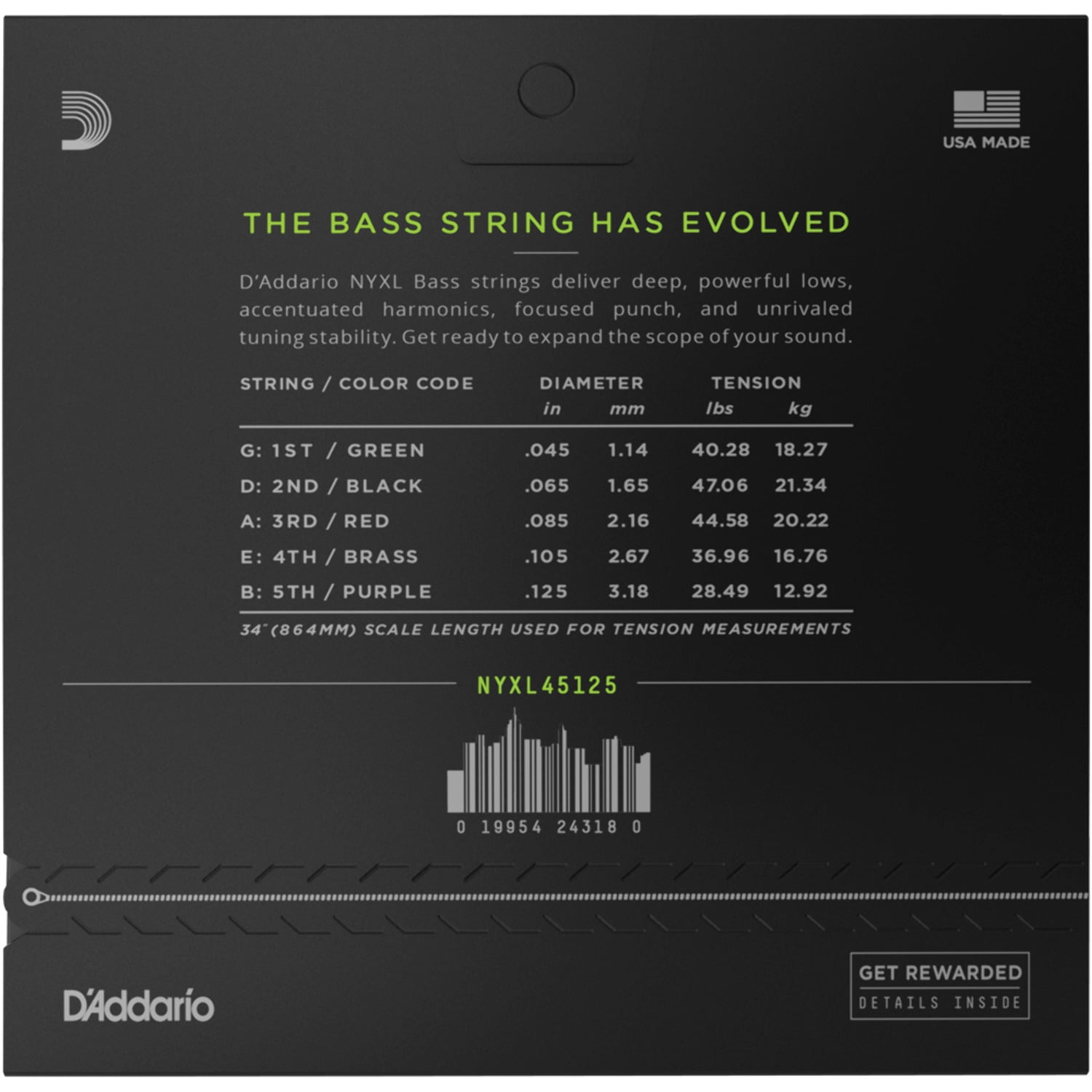 D'Addario NYXL Light Top/Medium Bottom Long Scale 5-String Bass Strings 45-125 45 - 125
