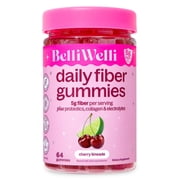 BelliWelli Daily Fiber Gummy Supplement with Probiotics, and Collagen - Cherry Limeade 64 Count