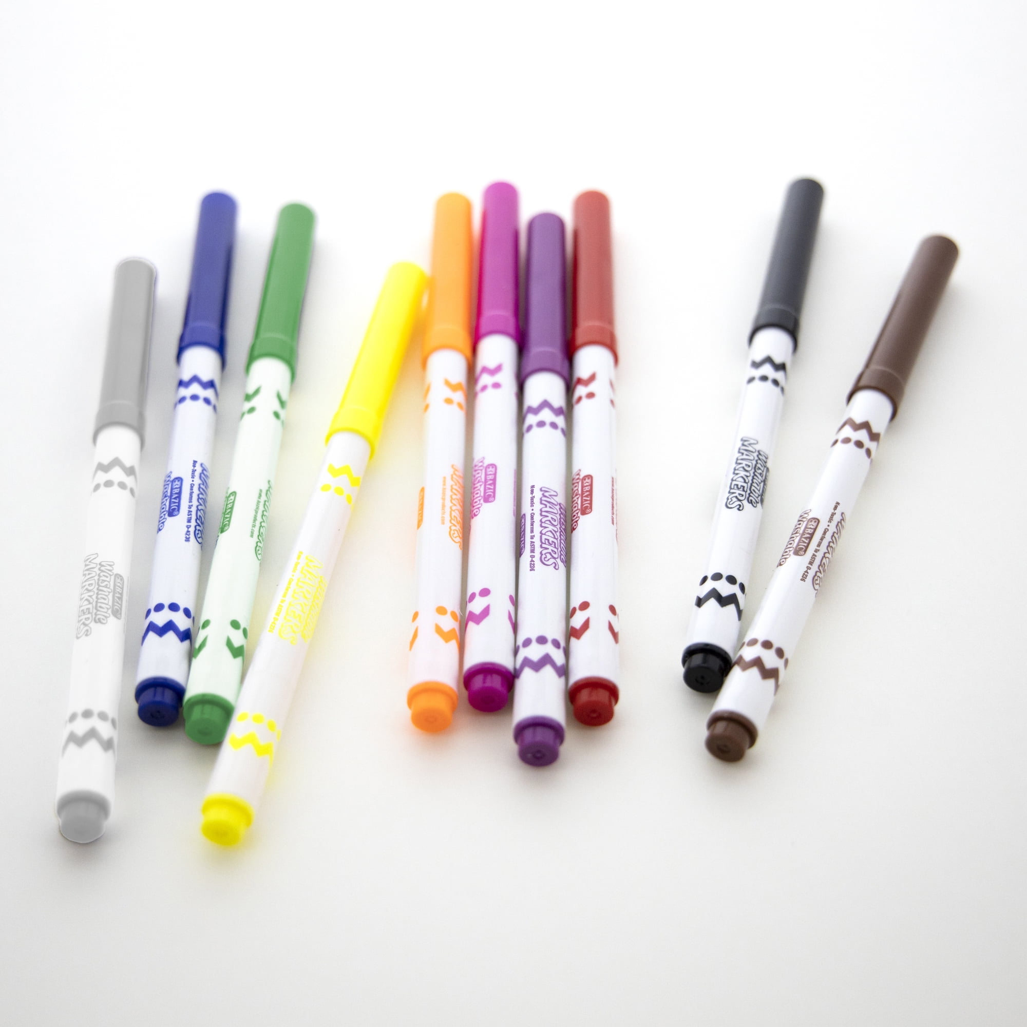 BAZIC Washable Markers Fine Line 10 Color Coloring Marker (10/Pack), 24-Packs