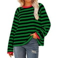 thumbnail image 4 of BLVB Womens Long Sleeve Tops Striped Shirt Women Oversized Crewneck Tops Loose Casual Pullover Fall Clothes, 4 of 5