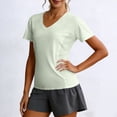 thumbnail image 4 of hoksml Women's V-Neck Short Sleeve Workout Shirt with Breathable Mesh Panels, Quick Dry Athletic Top for Running Yoga Gym, 4 of 6