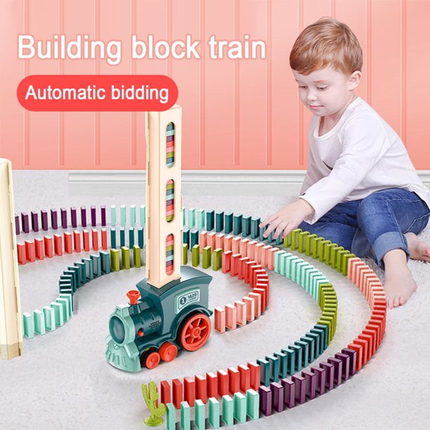 Kids Electric Domino Train Car Set With Sound & Light Automatic Laying Dominoes  Blocks Game DIY Educational Toys For Children 