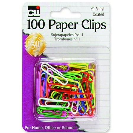 Charles Leonard Co. Paper Clips, No. 1, Vinyl, Rust-resistant, 100/CD, Assorted