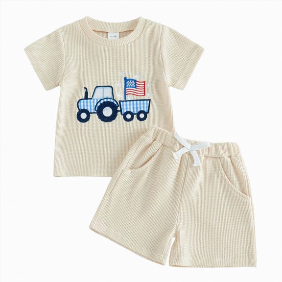 Toddler Baby Boy Girl Summer Clothes Set Boys Short Sleeve Cartoon Prints T Shirt Tops Shorts Child Kids Gentleman Outfits 6-12 Months 12-24 Months 2t 3t 4t 5t 6t 7t Children 18-24 Months