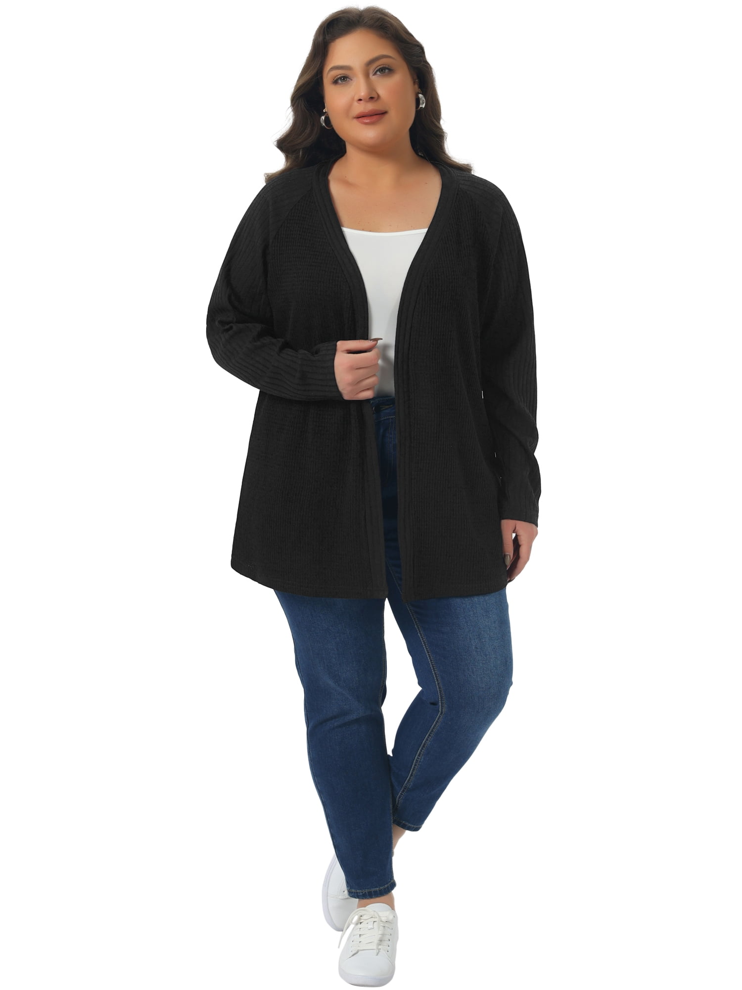 DARING DIVA Women's Plus Open Front Long Sleeve Lightweight Cardigans 3X Black