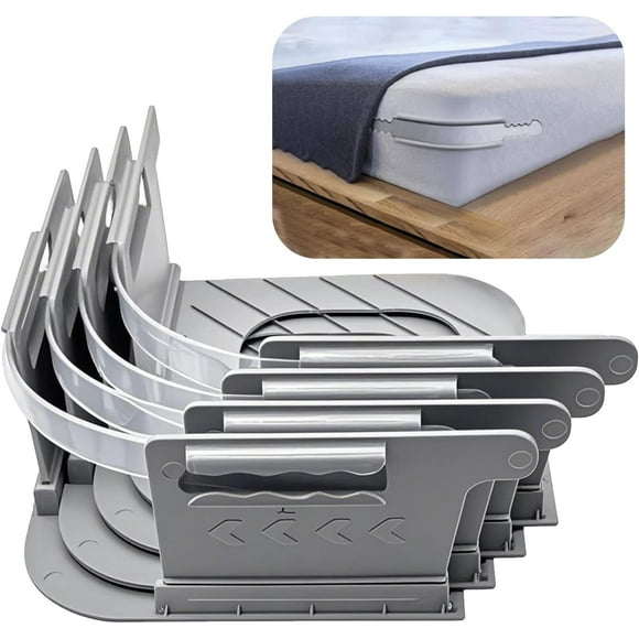 Bed Sheet Holder, 4Pcs Fitted Sheet Holders with Lock Strips, Heavy Duty Sheet Holders for Corners, Keep Sheets Tight & Neat - No Slip Design, Fits All Mattress Sizes, Easy Install (Gray)