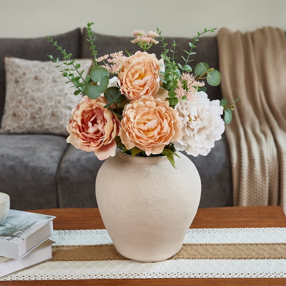 DR.Planzen 24in Artificial Peony Flowers Arrangement in Vase, Faux Peony Flower Bouquet - Realistic Mixed Floral Design - for Home Decor, Wedding Centerpiece