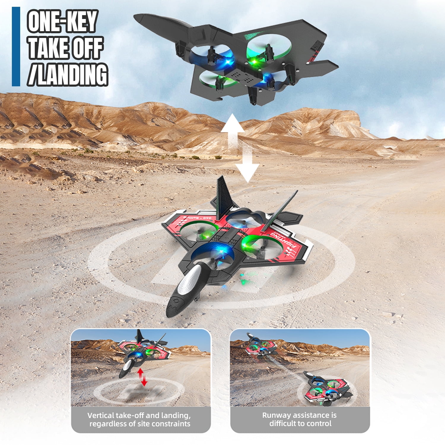Foam RC Airplane-2.4G Remote Control Plane with 360° Spin & Lights, Drone Toys for Kids Ages 3+(Red)