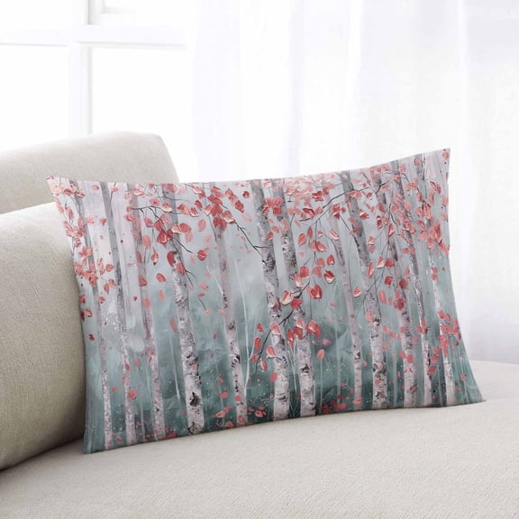 Pink Teal Forest Throw Pillow Covers, Modern Oil Painting Art Soft Breathable Pillow Cases with Invisible Zipper for Sleeping, King Size Pillowcases for Couch Bed Sofa Chair 20x36 Inches