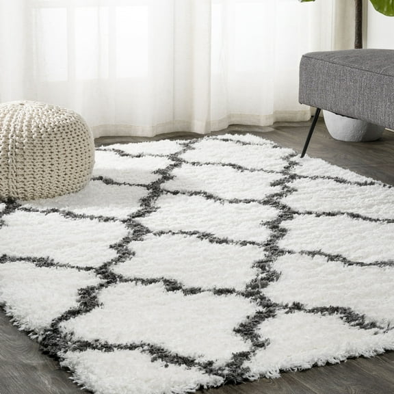JONATHAN Y ALASKA SHAG 4 x 6 Area Rug, Marrakesh Trellis - Ivory/Charcoal, ALA100A-4