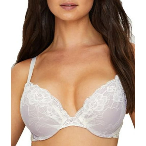 Women's Maidenform 9443 Comfort Devotion Embellished Plunge Push Up Bra (Ivory w/Gloss 36D)