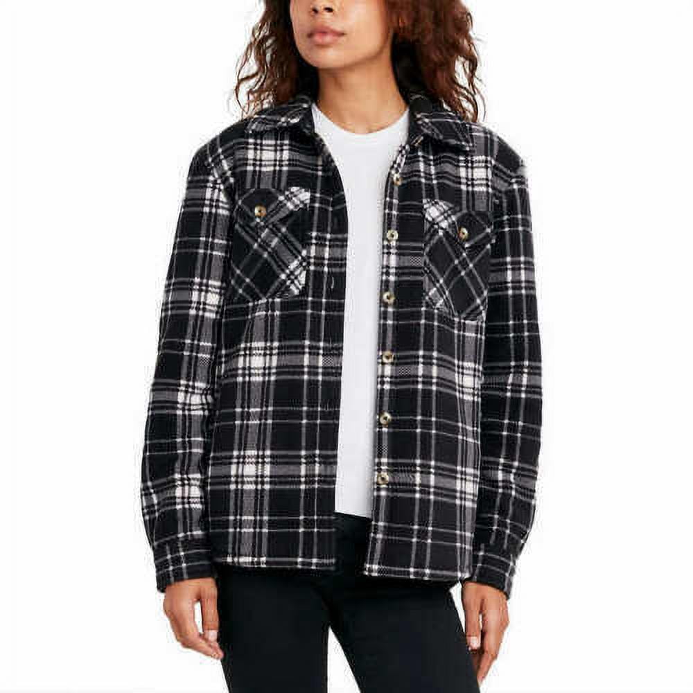 Plush Lined Shirt Jacket, Black Plaid 