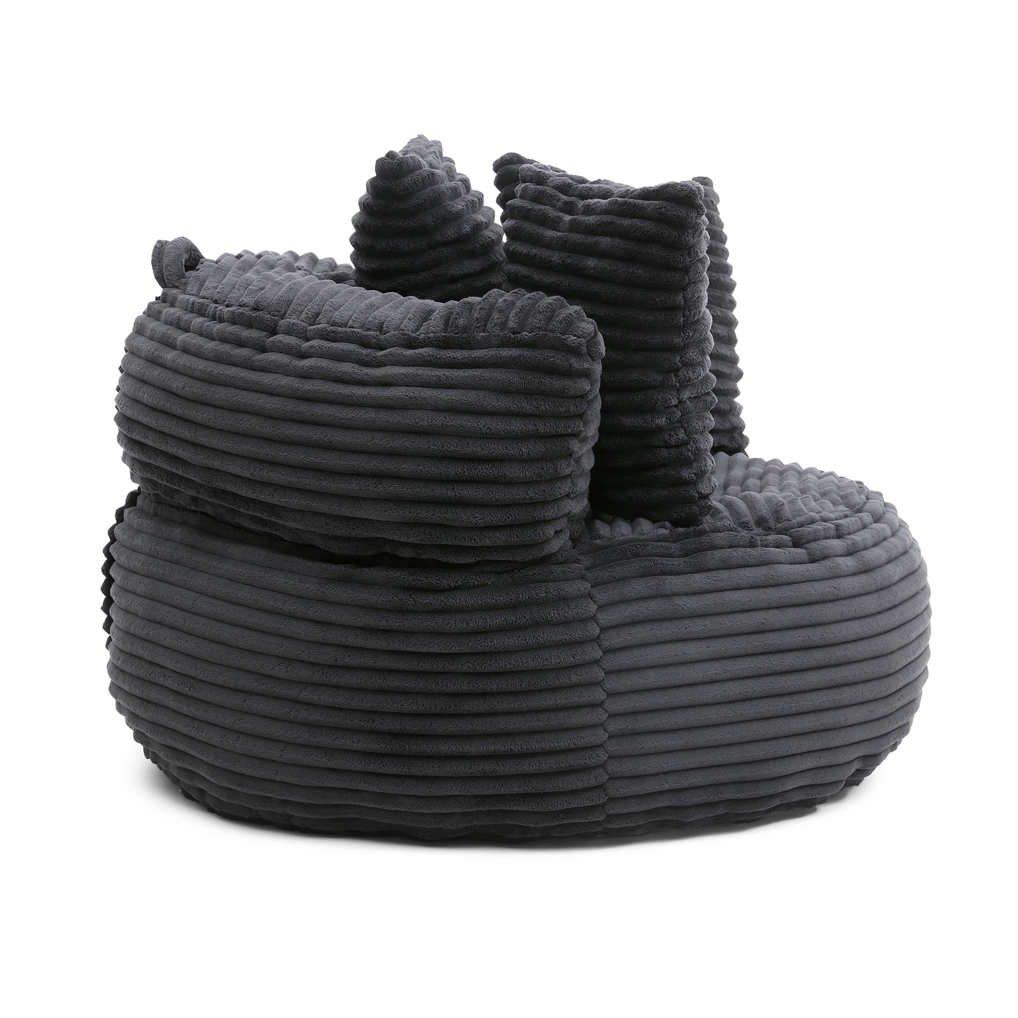 MDQMD 45"Oversized Bean Bag Chair Round with Armrests Corduroy Fabric 3 Pillows Comfy Lazy Sofa for Adults Giant Bean Bag Chair for Living Room Bedroom Gaming Reading Black