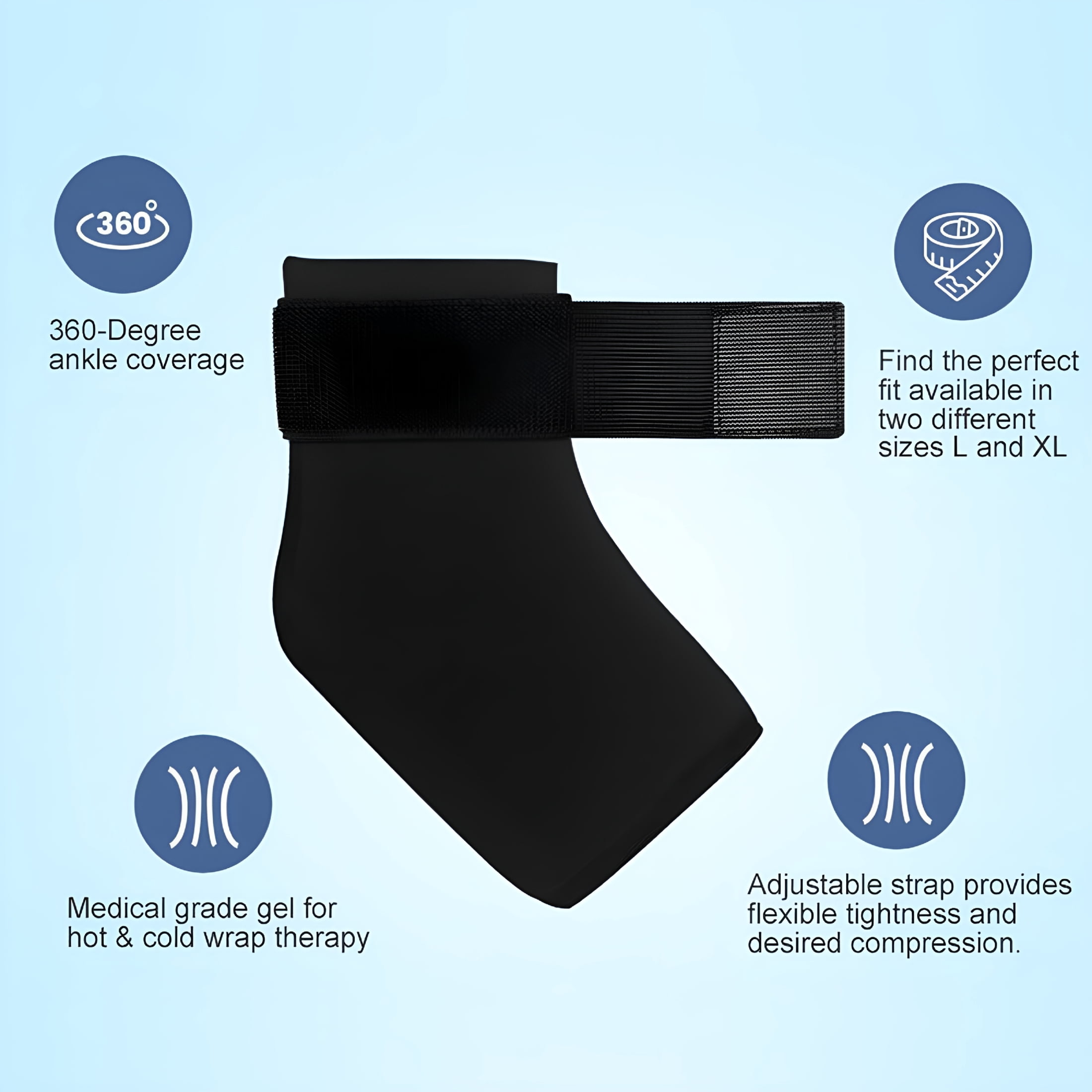 XIRQI Ankle Ice Pack Wrap for Swelling and Plantar Fasciitis Relief, Gel Cold Pack for Foot Pain and Injury Recovery, Reusable and Adjustable Brace