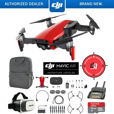 DJI Mavic Air (Flame Red) Drone Combo 4K Wi-Fi Quadcopter with Remote Controller Mobile Go Bundle with Backpack VR Goggles Landing Pad 16GB microSDHC Card and Filter (Best 4k Drone Under 500)
